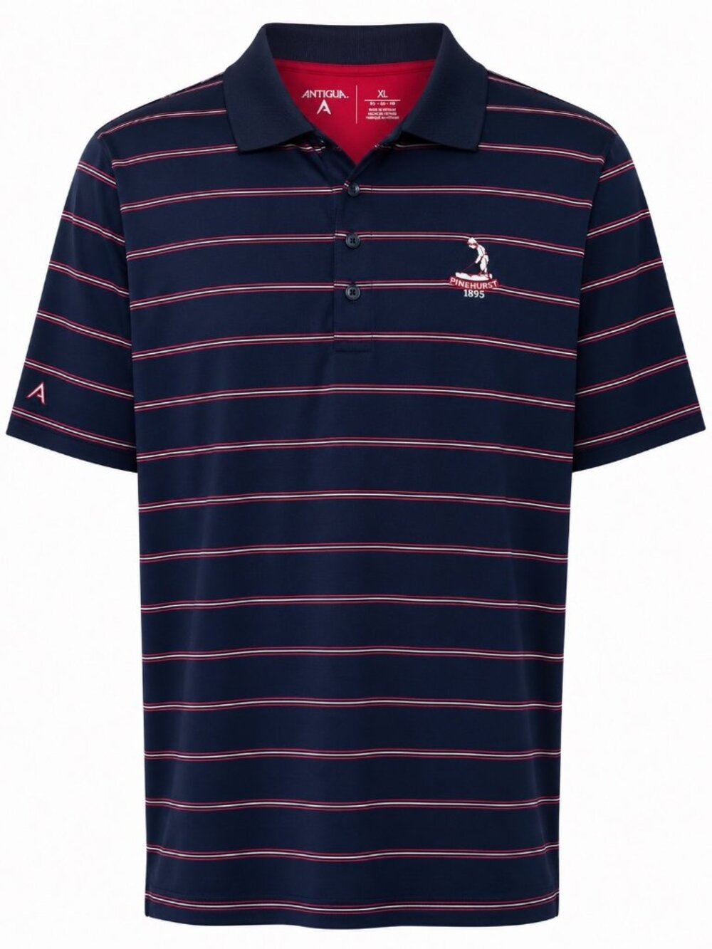 Antigua Mens Pinehurst 1895 Navy Polo Shirt With Red/White Stripes Xtra-Lite XL